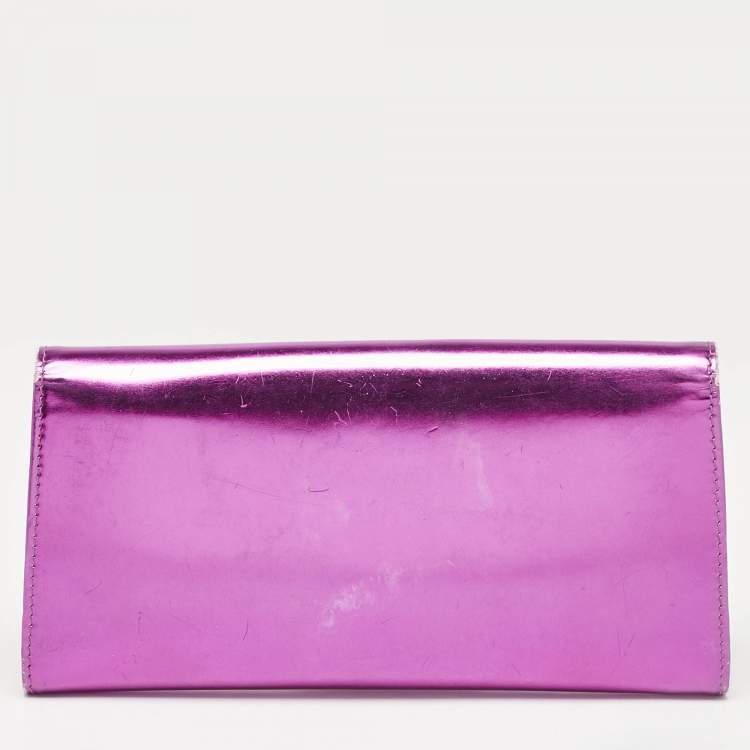 Pre Owned Jimmy Choo Metallic Magenta Leather Clutch