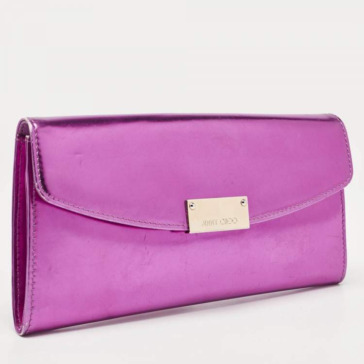 Pre Owned Jimmy Choo Metallic Magenta Leather Clutch
