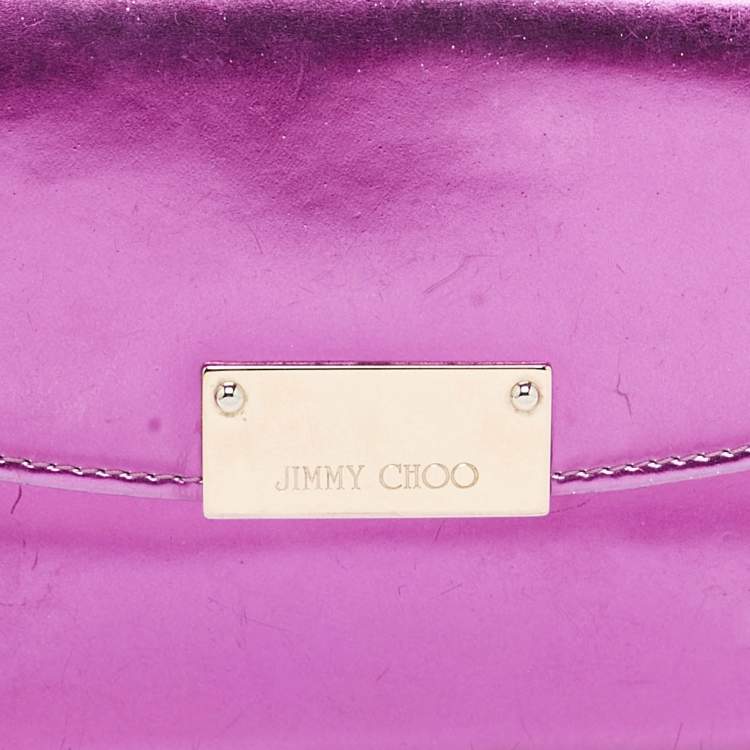 Pre Owned Jimmy Choo Metallic Magenta Leather Clutch