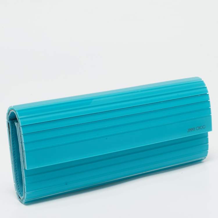 Pre Owned Jimmy Choo Teal Blue Acrylic Sweetie Clutch