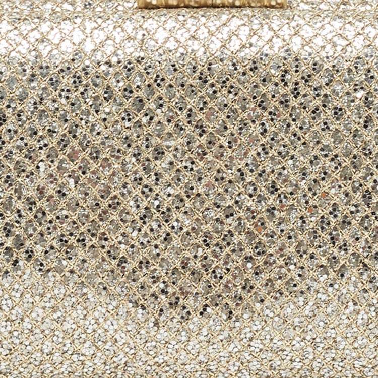 Pre Owned Jimmy Choo Gold Glitter and Lurex Fabric Twill Tube Clutch