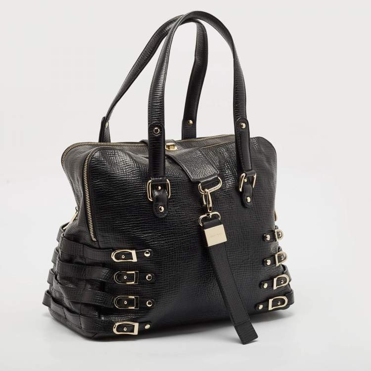 Pre Owned Jimmy Choo Black Textured Leather Blythe M Bag