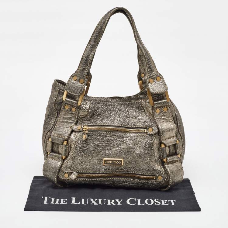 Pre Owned Jimmy Choo Metallic Grey Leather Mahala Tote
