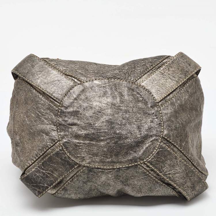 Pre Owned Jimmy Choo Metallic Grey Leather Mahala Tote