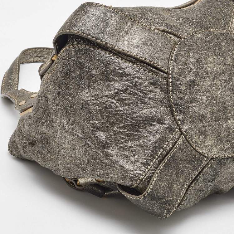 Pre Owned Jimmy Choo Metallic Grey Leather Mahala Tote
