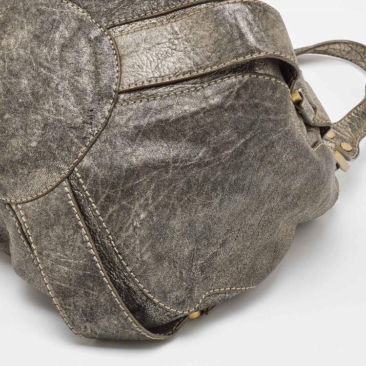 Pre Owned Jimmy Choo Metallic Grey Leather Mahala Tote