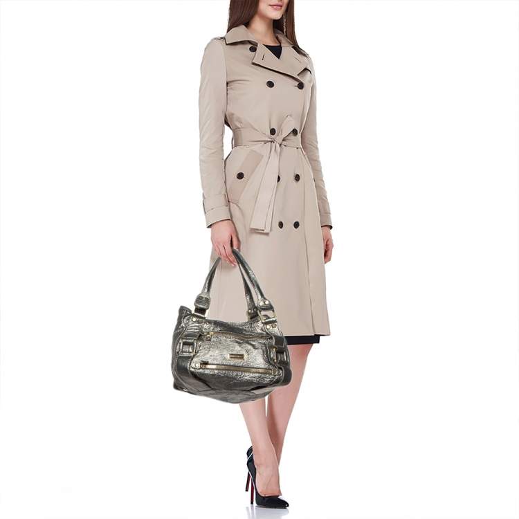 Pre Owned Jimmy Choo Metallic Grey Leather Mahala Tote