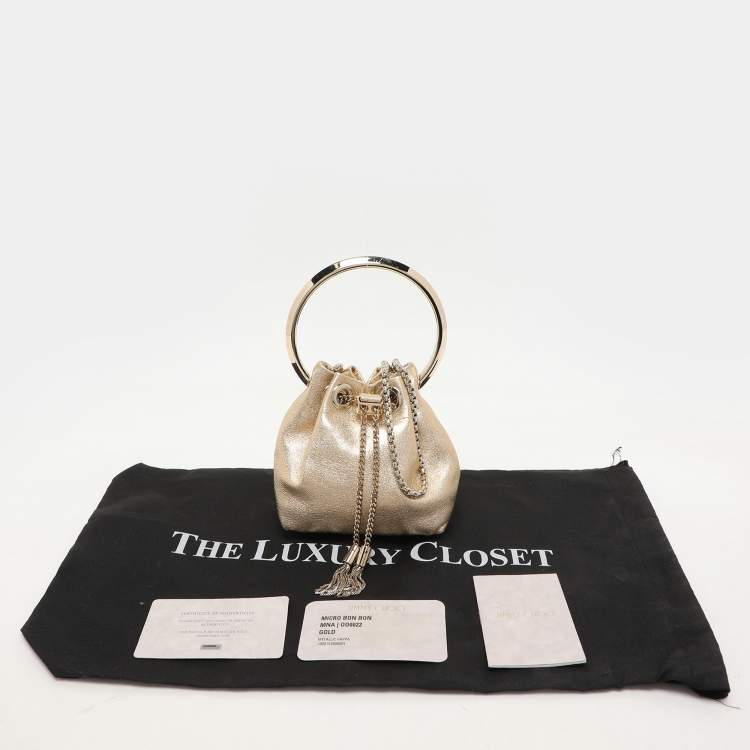 Pre Owned Jimmy Choo Gold Leather Micro Bon Bon Crossbody Bag
