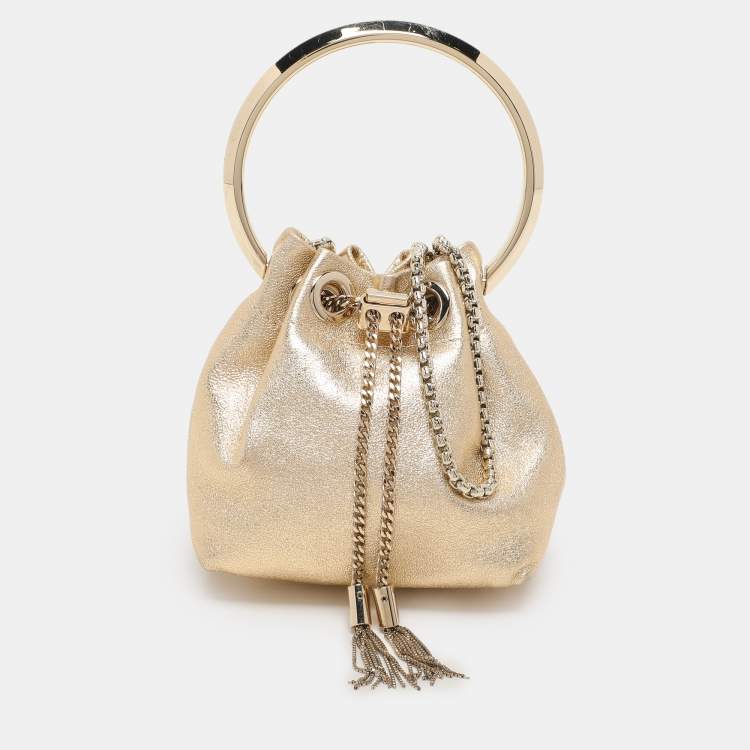 Pre Owned Jimmy Choo Gold Leather Micro Bon Bon Crossbody Bag