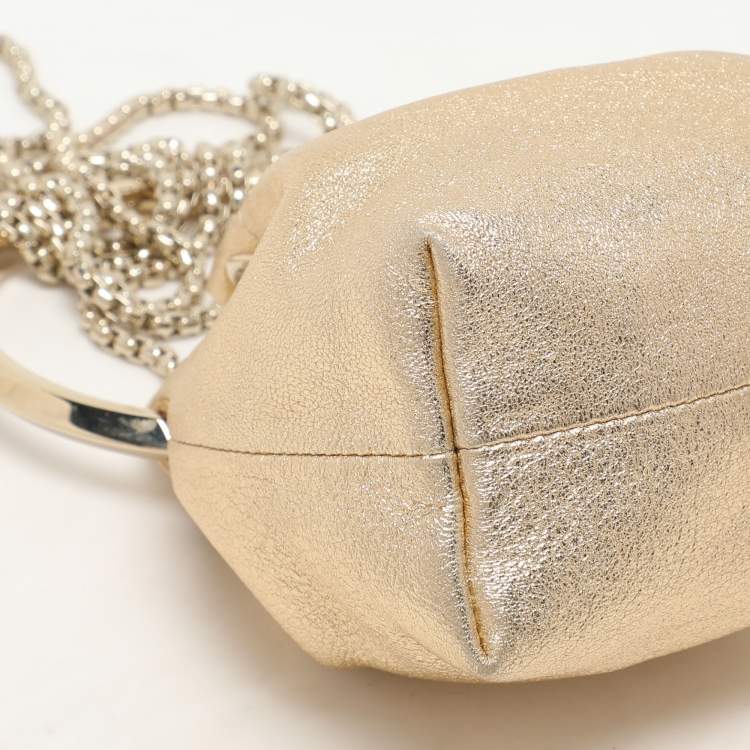 Pre Owned Jimmy Choo Gold Leather Micro Bon Bon Crossbody Bag