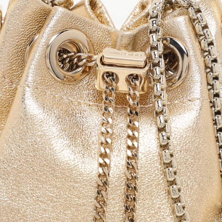Pre Owned Jimmy Choo Gold Leather Micro Bon Bon Crossbody Bag
