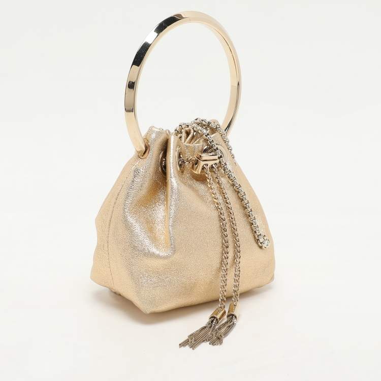 Pre Owned Jimmy Choo Gold Leather Micro Bon Bon Crossbody Bag