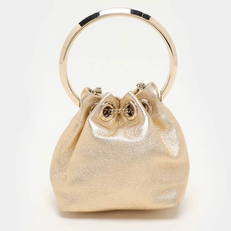 Pre Owned Jimmy Choo Gold Leather Micro Bon Bon Crossbody Bag