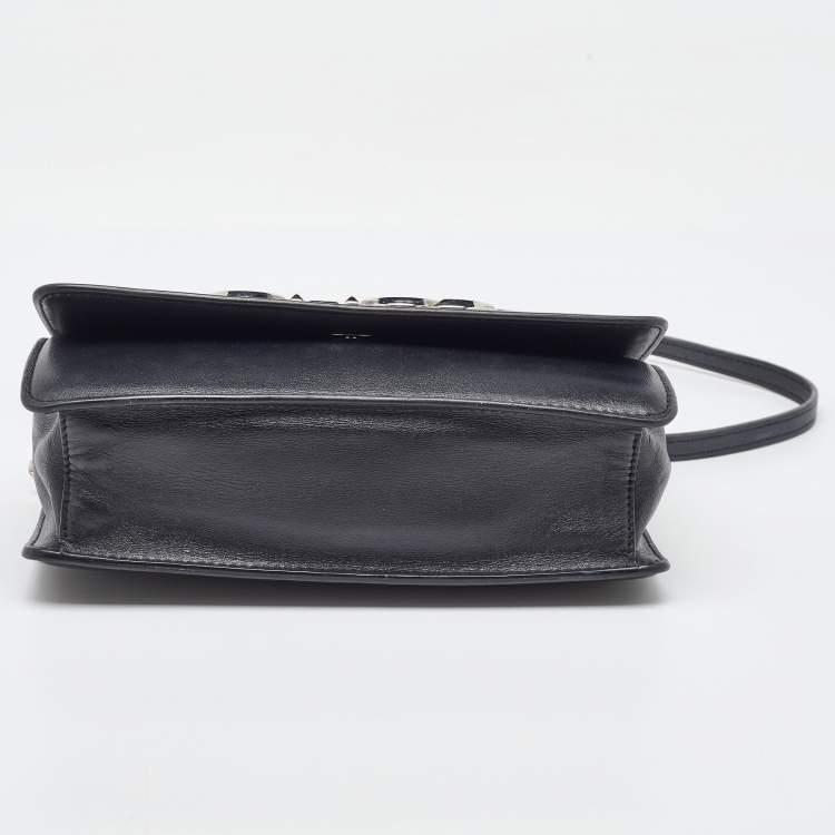 Pre Owned Jimmy Choo Black Leather Logo Flap Crossbody Bag