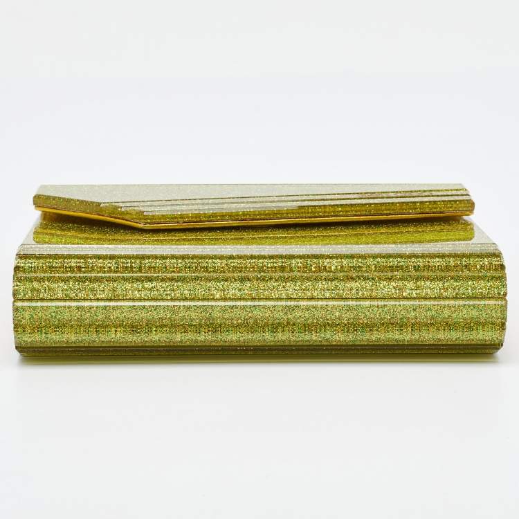 Pre Owned Jimmy Choo Neon Yellow Shimmer Acrylic Perspex Candy Chain Clutch