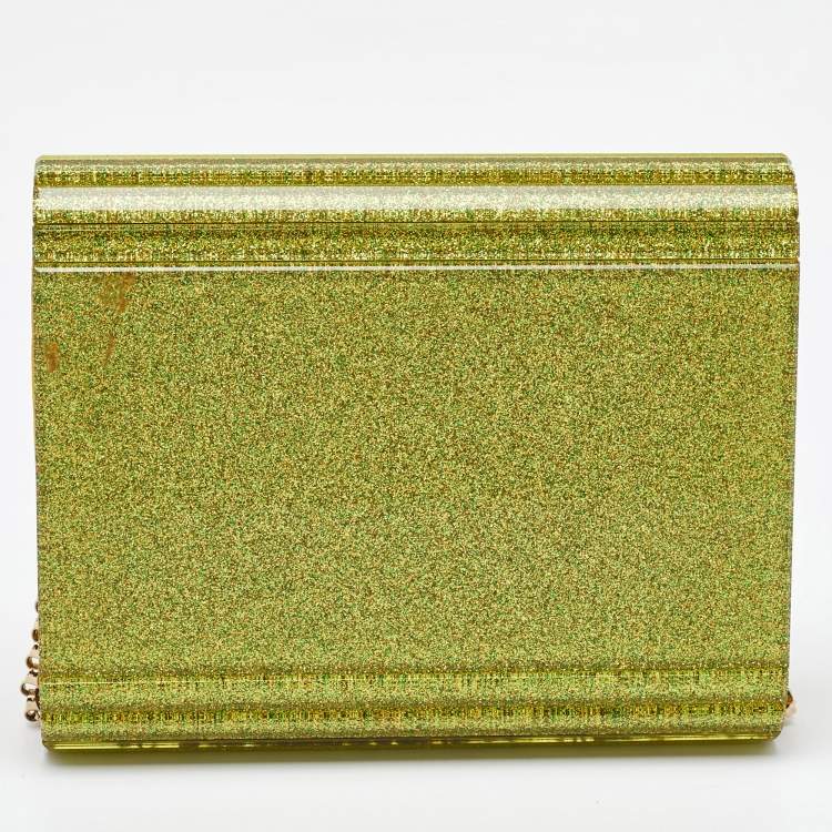 Pre Owned Jimmy Choo Neon Yellow Shimmer Acrylic Perspex Candy Chain Clutch
