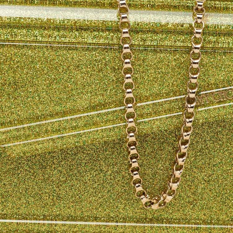 Pre Owned Jimmy Choo Neon Yellow Shimmer Acrylic Perspex Candy Chain Clutch