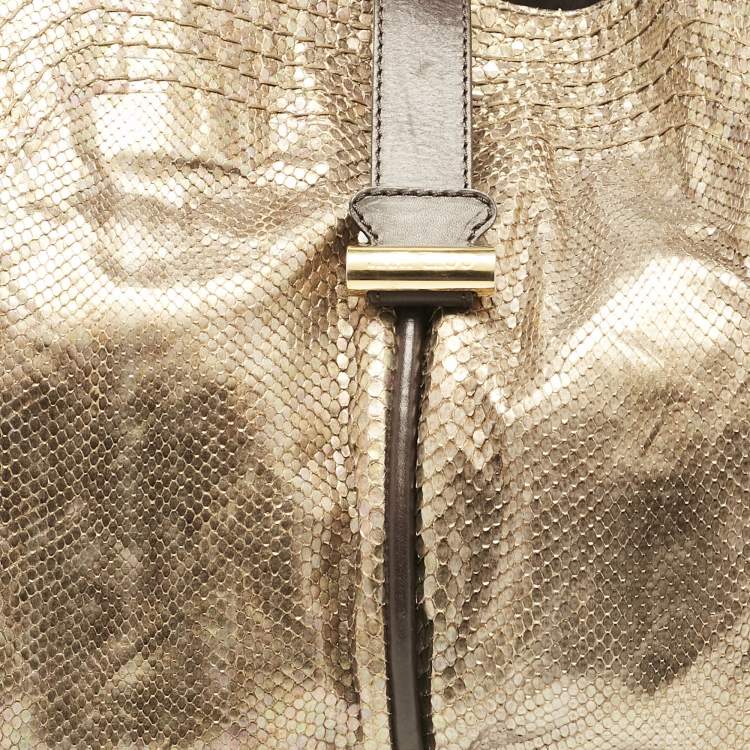Pre Owned Jimmy Choo Gold/Brown Leather and Snakeskin Alex Shoulder Bag