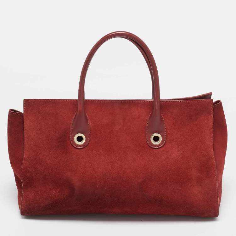 Pre Owned Jimmy Choo Red Suede and Leather Riley Tote