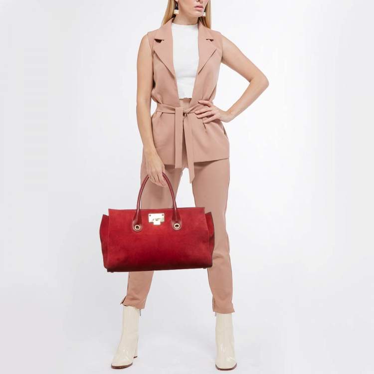 Pre Owned Jimmy Choo Red Suede and Leather Riley Tote