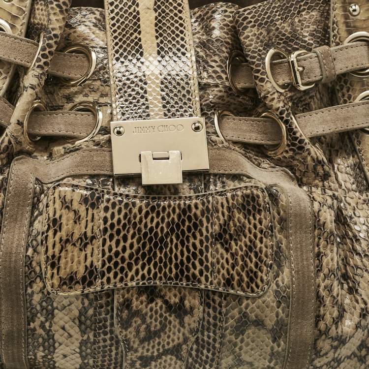 Pre Owned Jimmy Choo Beige Snakeskin and Suede Riki Tote