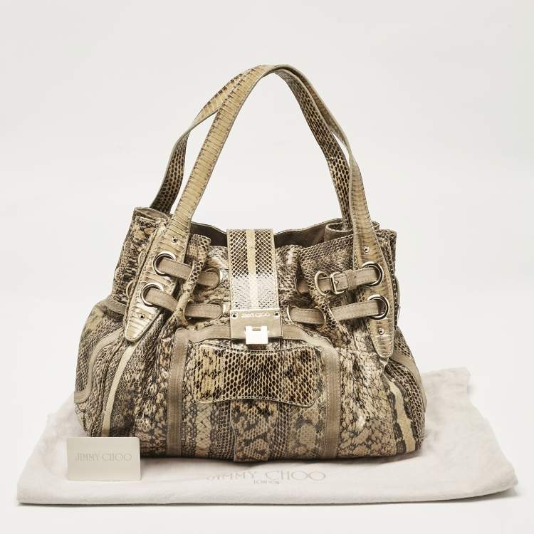 Pre Owned Jimmy Choo Beige Snakeskin and Suede Riki Tote