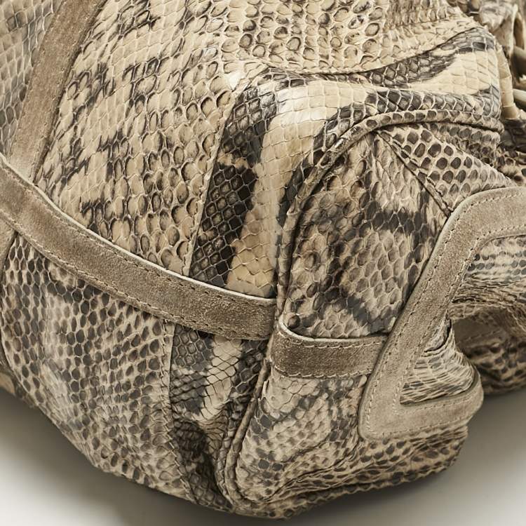 Pre Owned Jimmy Choo Beige Snakeskin and Suede Riki Tote