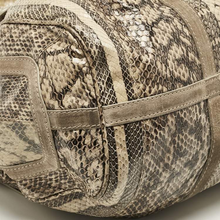 Pre Owned Jimmy Choo Beige Snakeskin and Suede Riki Tote