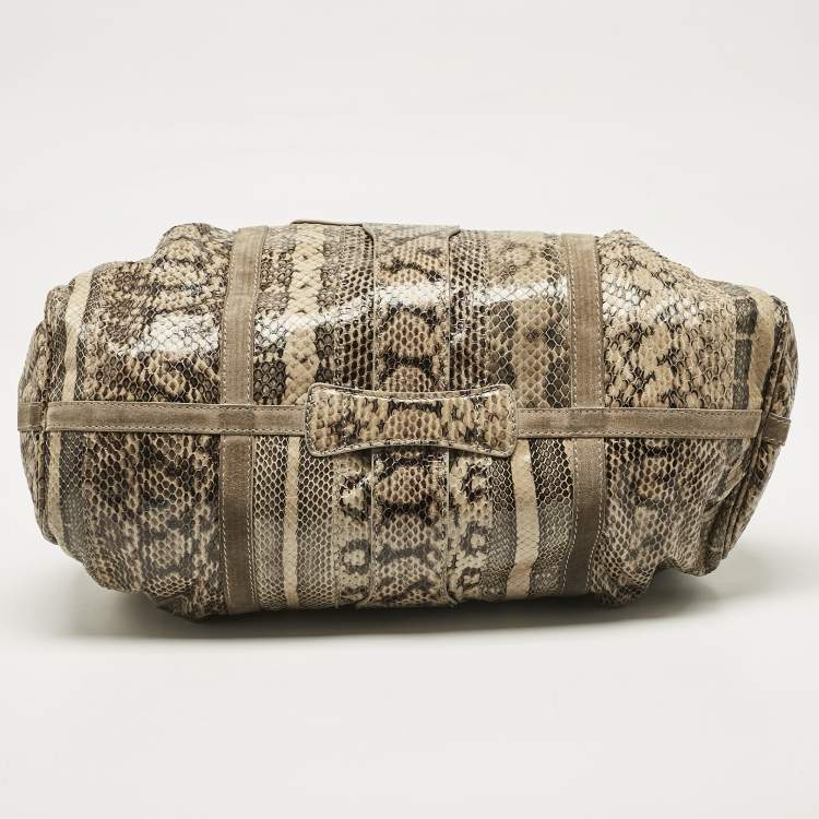 Pre Owned Jimmy Choo Beige Snakeskin and Suede Riki Tote