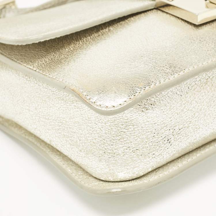 Pre Owned Jimmy Choo Gold Leather Rebel Flap Top Handle Bag