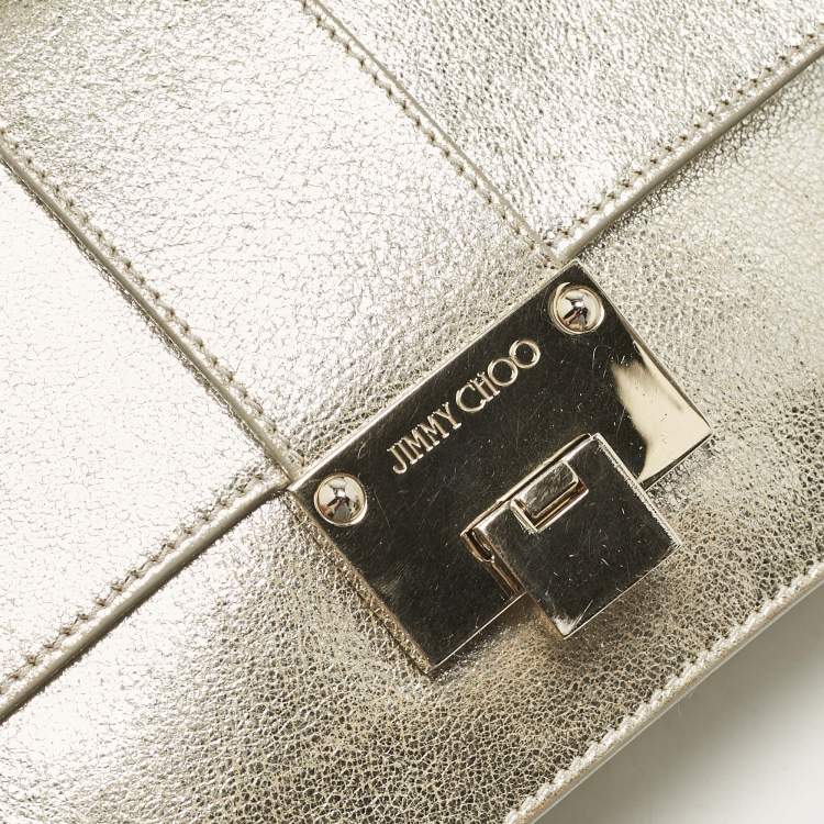Pre Owned Jimmy Choo Gold Leather Rebel Flap Top Handle Bag