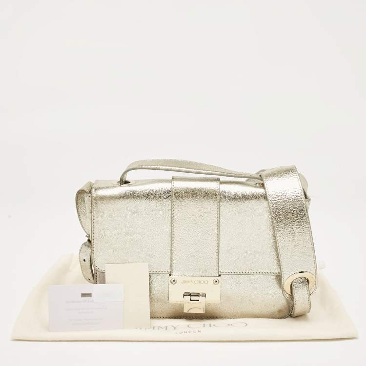 Pre Owned Jimmy Choo Gold Leather Rebel Flap Top Handle Bag