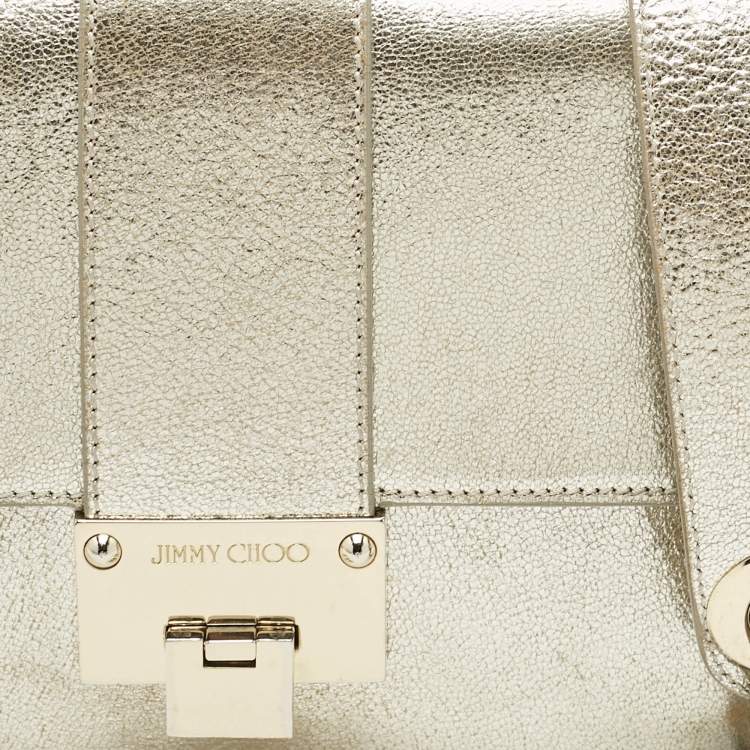 Pre Owned Jimmy Choo Gold Leather Rebel Flap Top Handle Bag