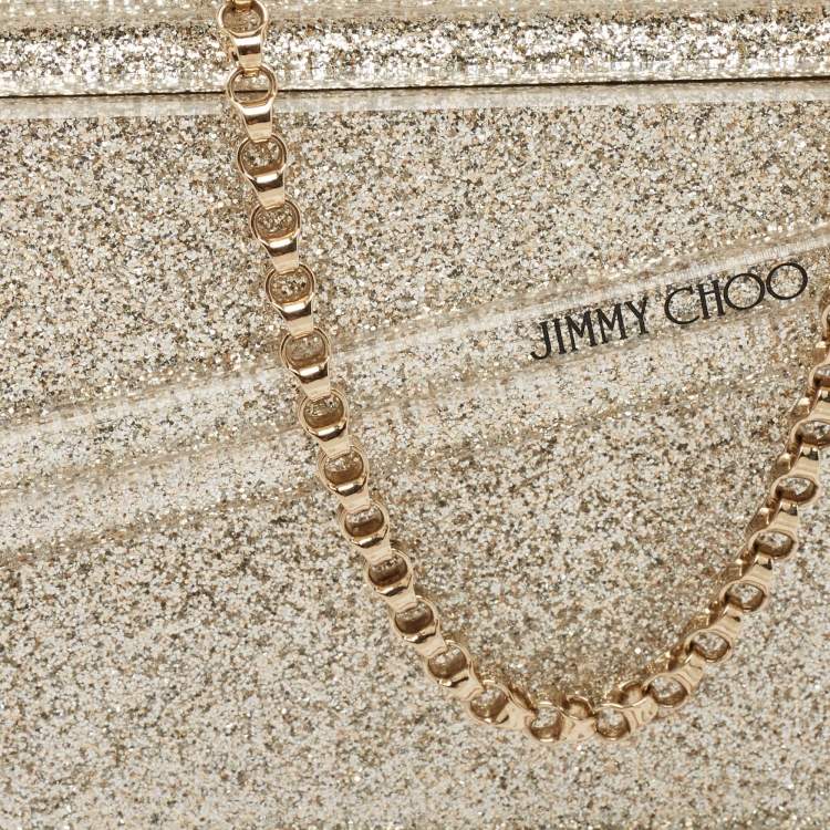 Pre Owned Jimmy Choo Silver Glitter Acrylic and Leather Candy Chain Clutch