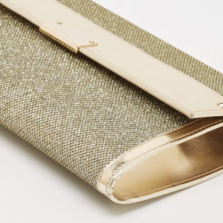 Pre Owned Jimmy Choo Gold Leather and Glitter Mesh Reese Continental Clutch