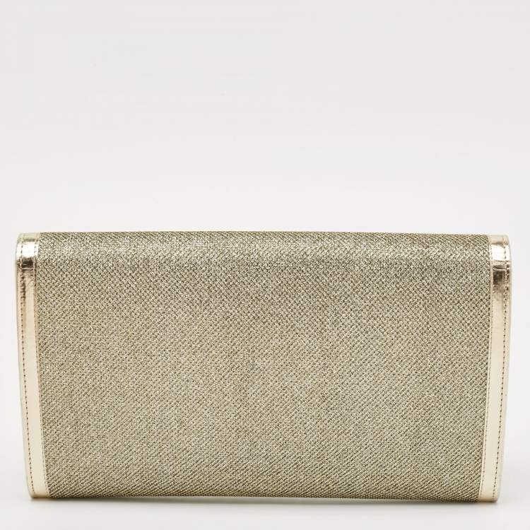 Pre Owned Jimmy Choo Gold Leather and Glitter Mesh Reese Continental Clutch