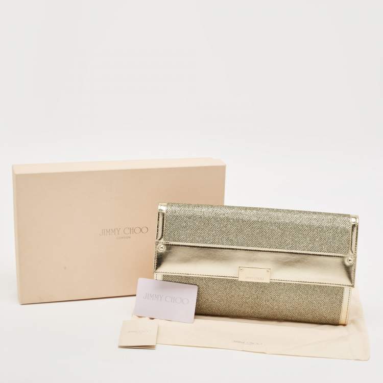 Pre Owned Jimmy Choo Gold Leather and Glitter Mesh Reese Continental Clutch