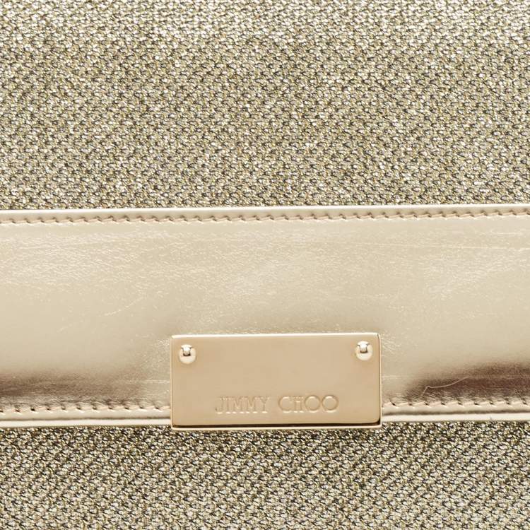 Pre Owned Jimmy Choo Gold Leather and Glitter Mesh Reese Continental Clutch