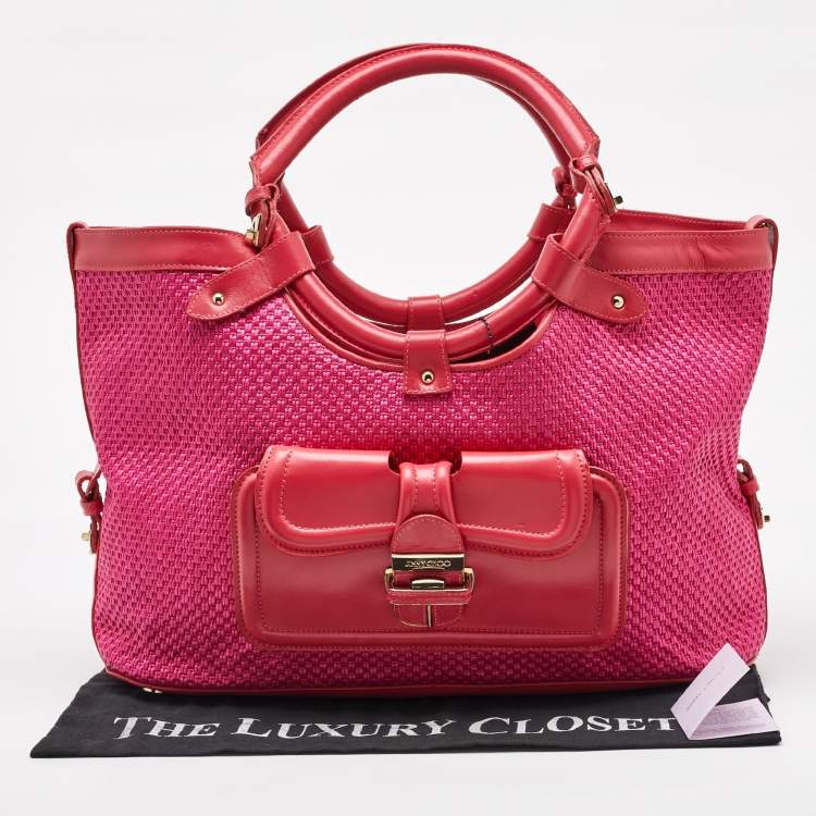 Pre Owned Jimmy Choo Pink Raffia and Leather Front Pocket Tote