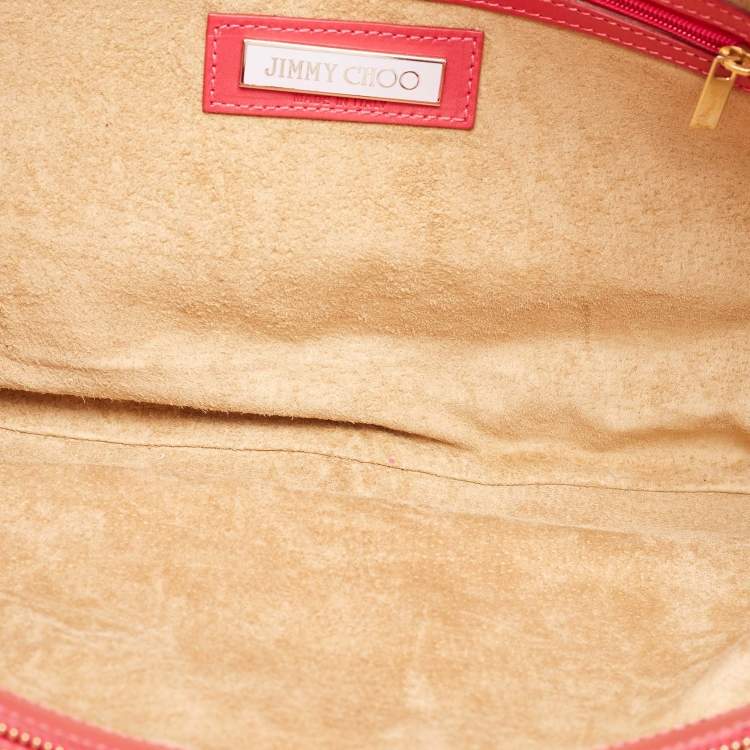 Pre Owned Jimmy Choo Pink Raffia and Leather Front Pocket Tote