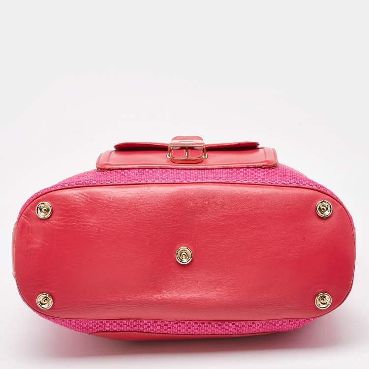 Pre Owned Jimmy Choo Pink Raffia and Leather Front Pocket Tote