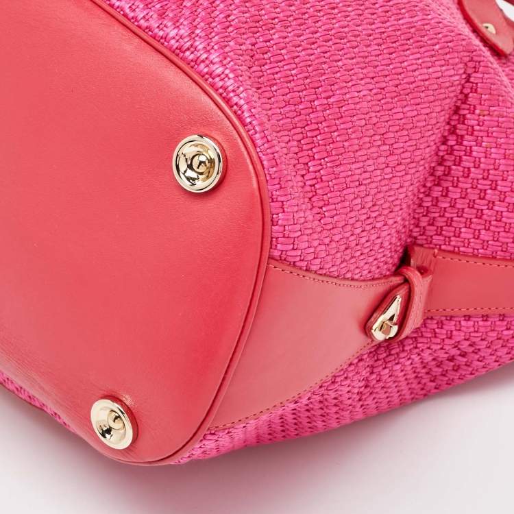 Pre Owned Jimmy Choo Pink Raffia and Leather Front Pocket Tote