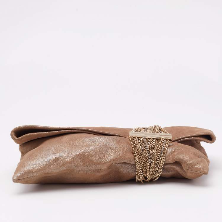Pre Owned Jimmy Choo Gold Glitter Suede Chandra Clutch