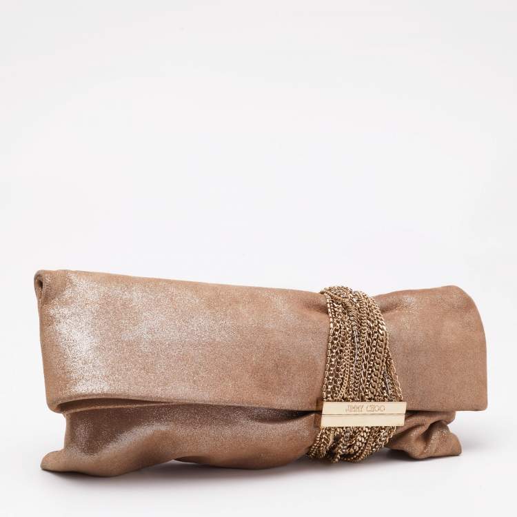 Pre Owned Jimmy Choo Gold Glitter Suede Chandra Clutch