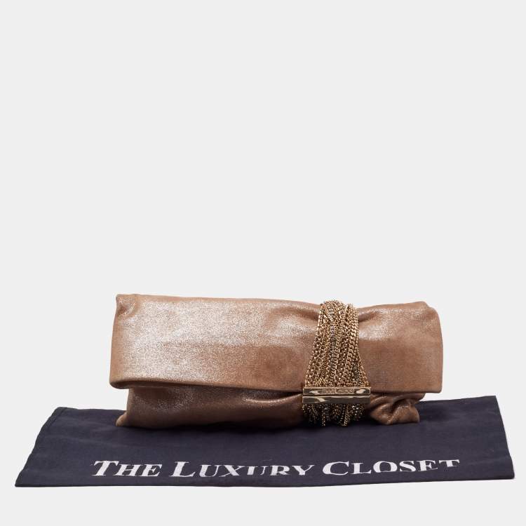 Pre Owned Jimmy Choo Gold Glitter Suede Chandra Clutch