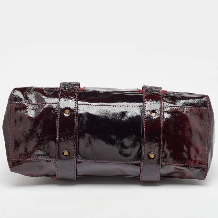 Pre Owned Jimmy Choo Burgundy Patent Leather and Suede Malena Satchel