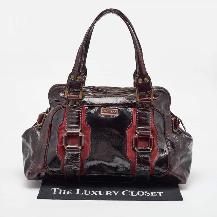 Pre Owned Jimmy Choo Burgundy Patent Leather and Suede Malena Satchel