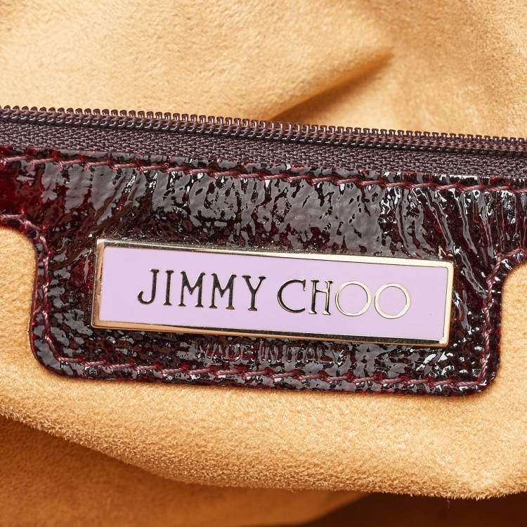 Pre Owned Jimmy Choo Burgundy Patent Leather and Suede Malena Satchel