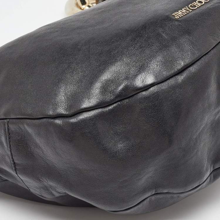 Pre Owned Jimmy Choo Black Leather and Python Small Solar Hobo