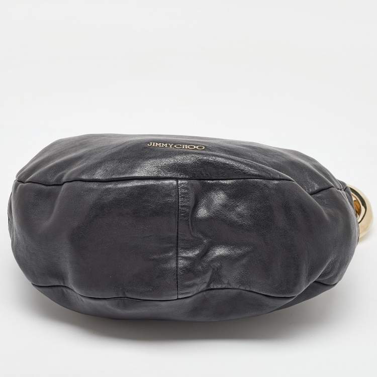 Pre Owned Jimmy Choo Black Leather and Python Small Solar Hobo